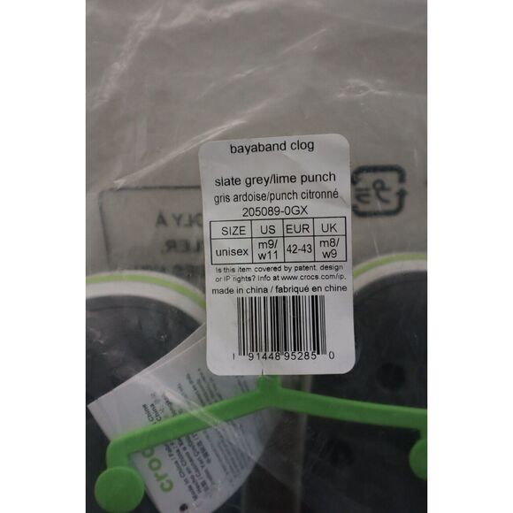 Crocs 205089-0GX Unisex Men's 9 Women's 11 Slate Gray/Lime Punch Bayaband Clogs - Picture 15 of 15